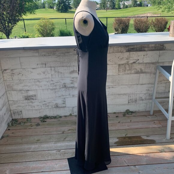 Vintage 90s Y2K Babydoll Empire Waist Maxi Slip Dress Black Chiffon Evening Gown - Picture 4 of 15